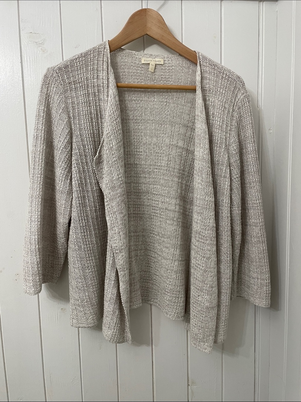 Eileen Fisher Organic Linen Open -Front Knit Cardigan Sweater - L